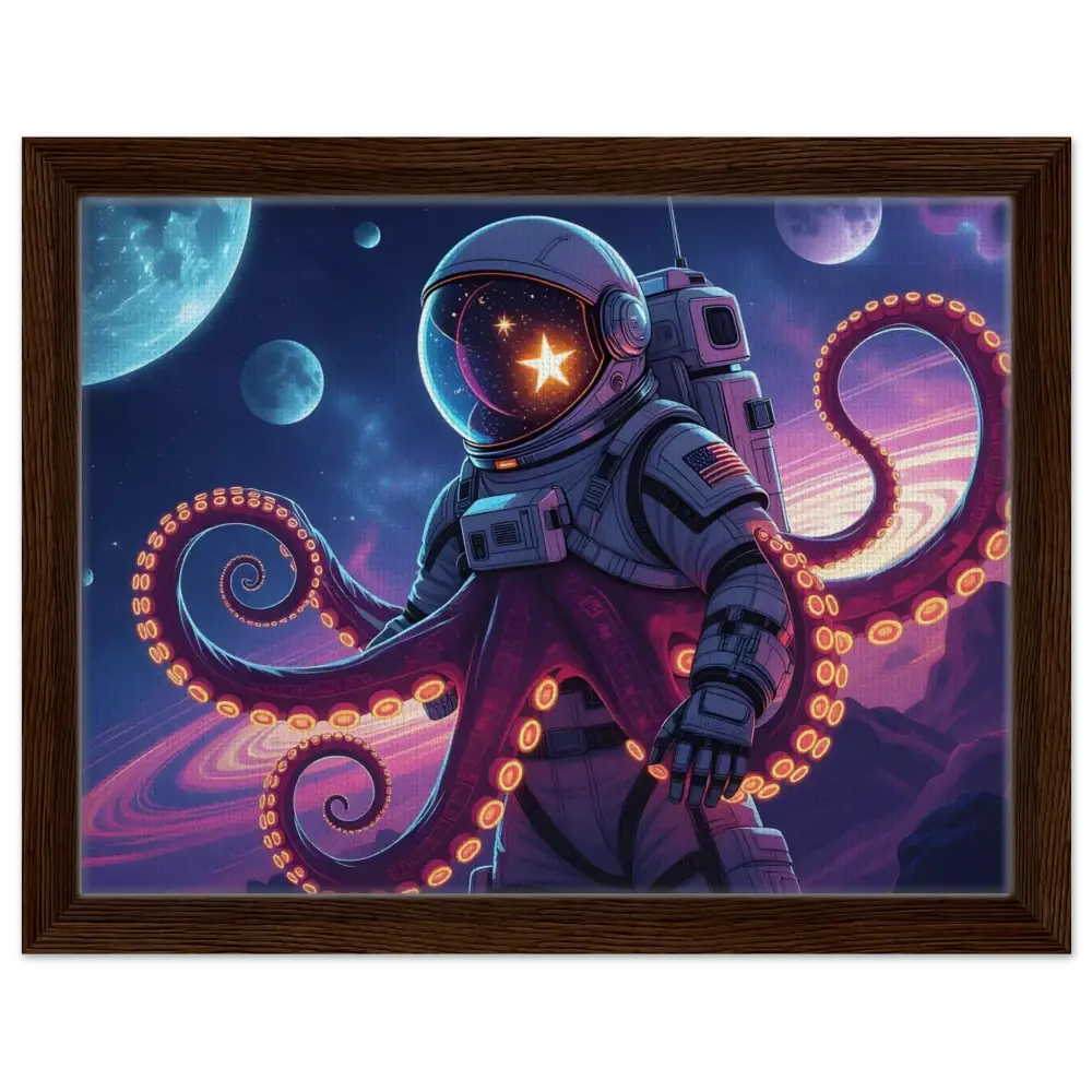 Framed astronaut octopus artwork on Canvas in Space Octonaut PixiOnyx Hybrid Deep-Space Drop