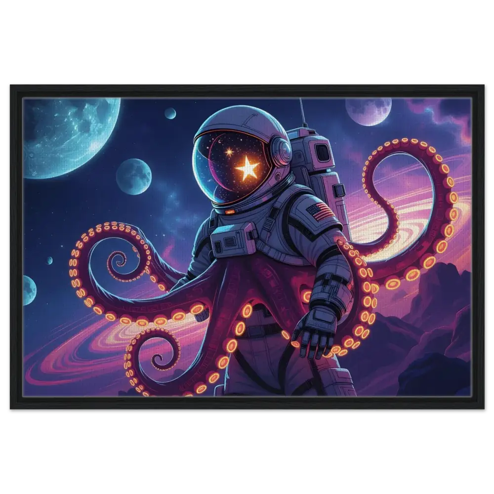Astronaut Octopus in space on framed canvas for Space Octonaut PixiOnyx Hybrid Deep-Space Drop