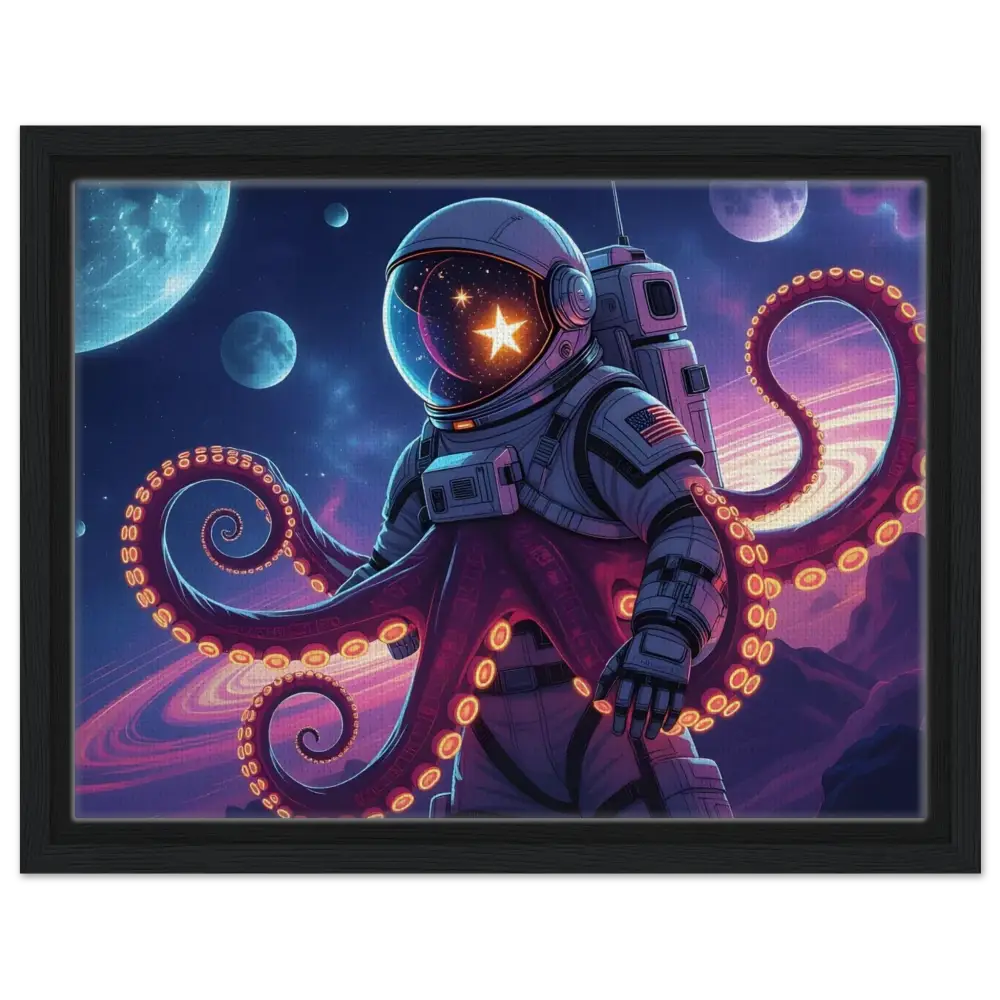 Framed astronaut octopus art on canvas for Space Octonaut PixiOnyx Hybrid Deep-Space Drop