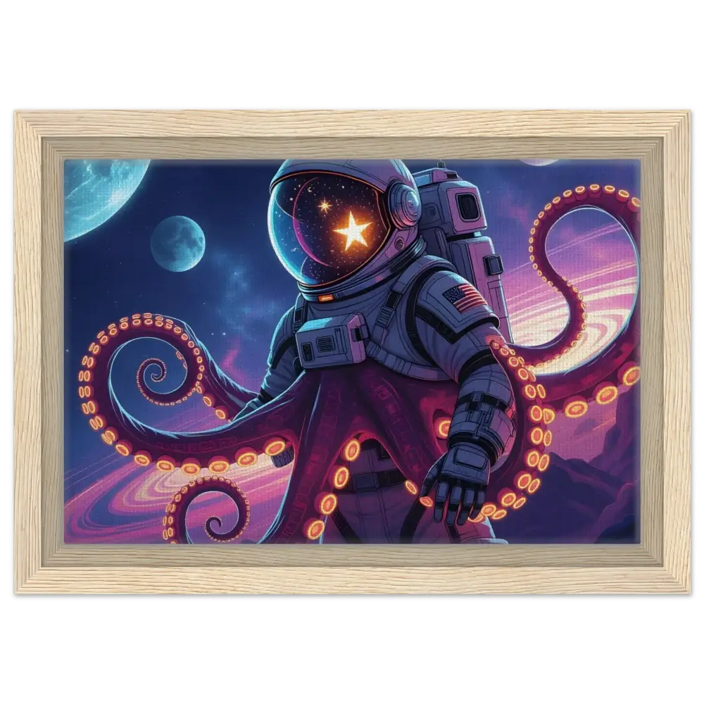 Framed astronaut octopus artwork on canvas for Space Octonaut PixiOnyx Hybrid Deep-Space Drop