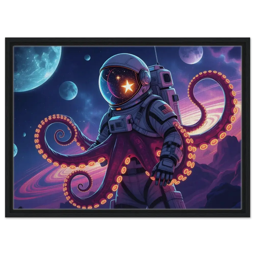 Framed Canvas of an Astronaut with Octopus Tentacles for Space Octonaut PixiOnyx Drop