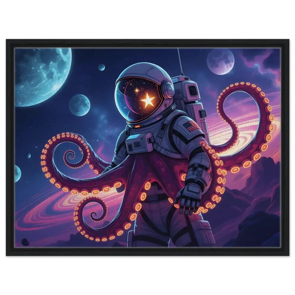 Astronaut octopus hybrid artwork on framed canvas titled Space Octonaut by PixiOnyx