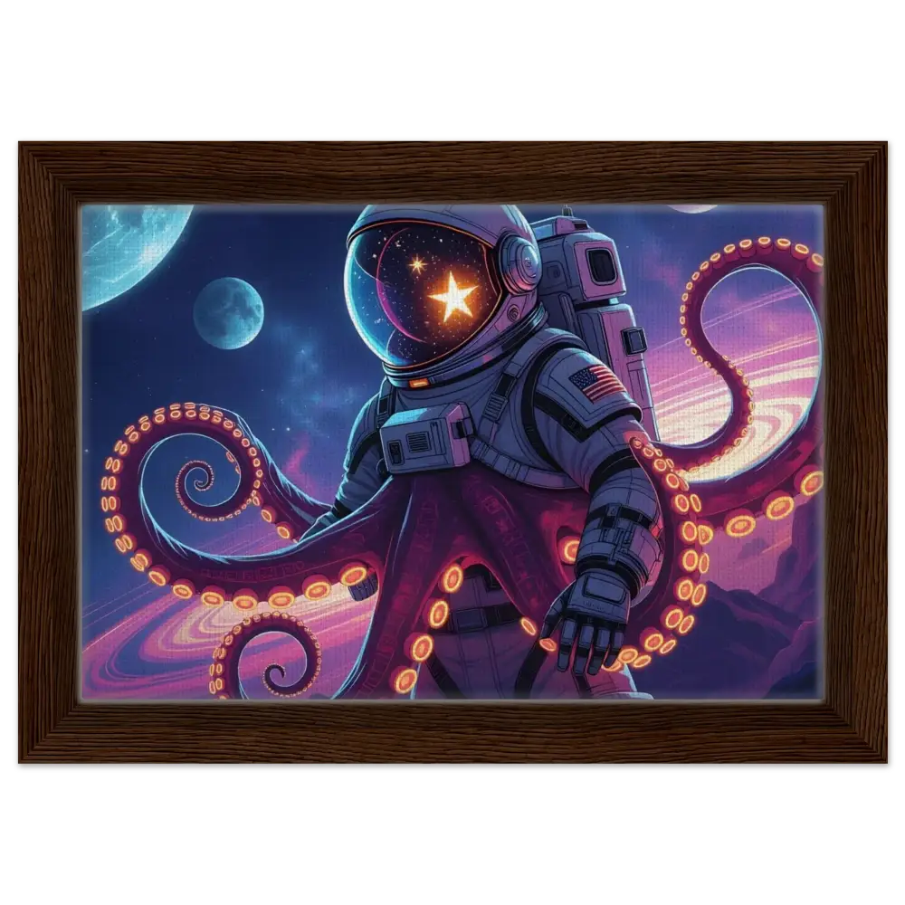 Framed astronaut octopus artwork on canvas for Space Octonaut PixiOnyx Hybrid Deep-Space Drop