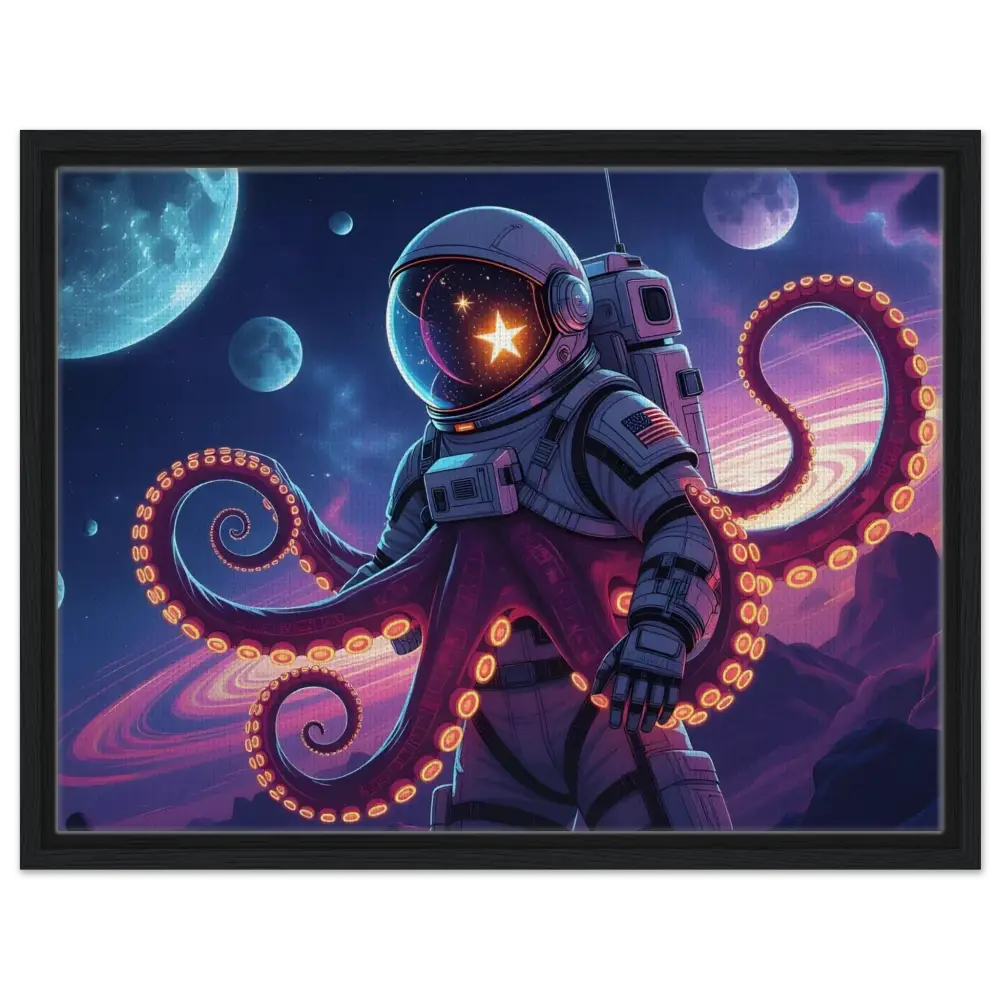 Framed Canvas Space Octonaut featuring an Astronaut Octopus in deep space design