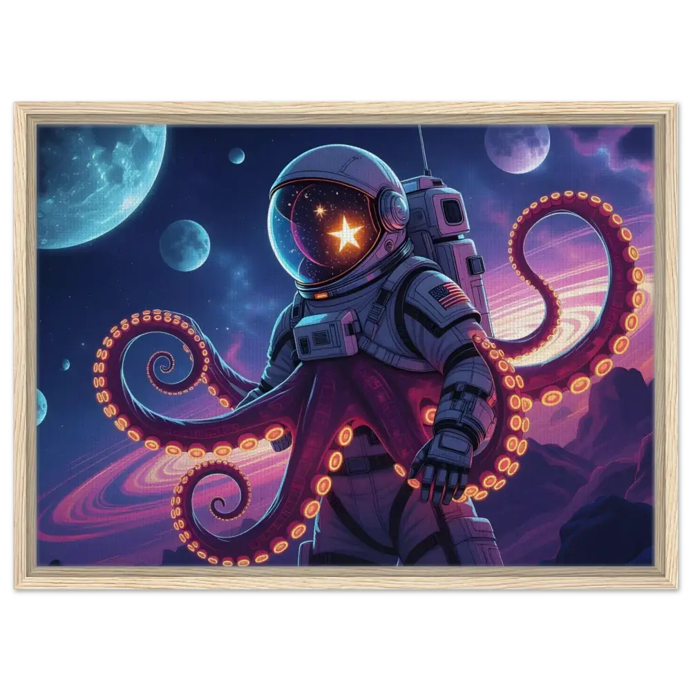 Framed astronaut octopus artwork on Canvas in Space Octonaut PixiOnyx Hybrid Deep-Space Drop