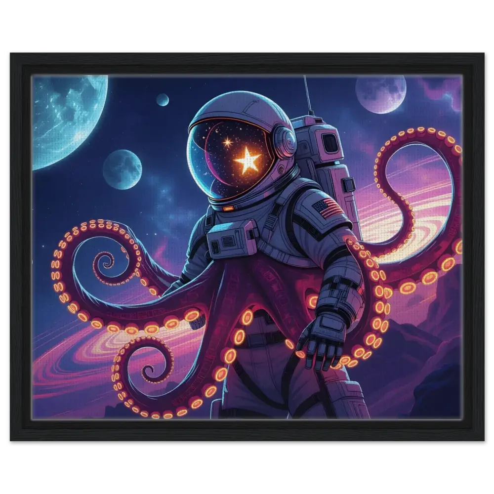Framed Canvas Space Octonaut featuring an astronaut with octopus tentacles design