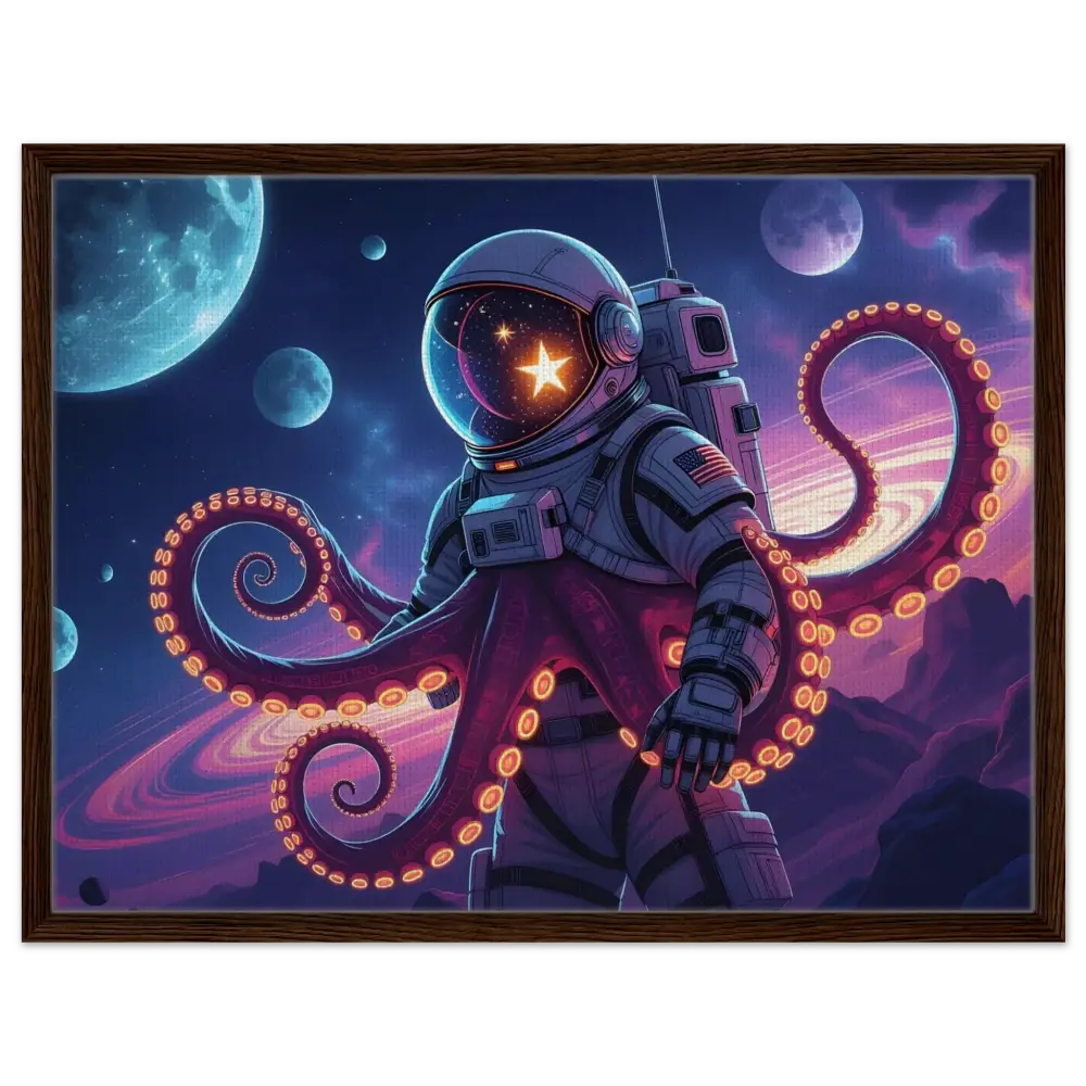 Framed Canvas Space Octonaut featuring an astronaut with octopus tentacles art piece