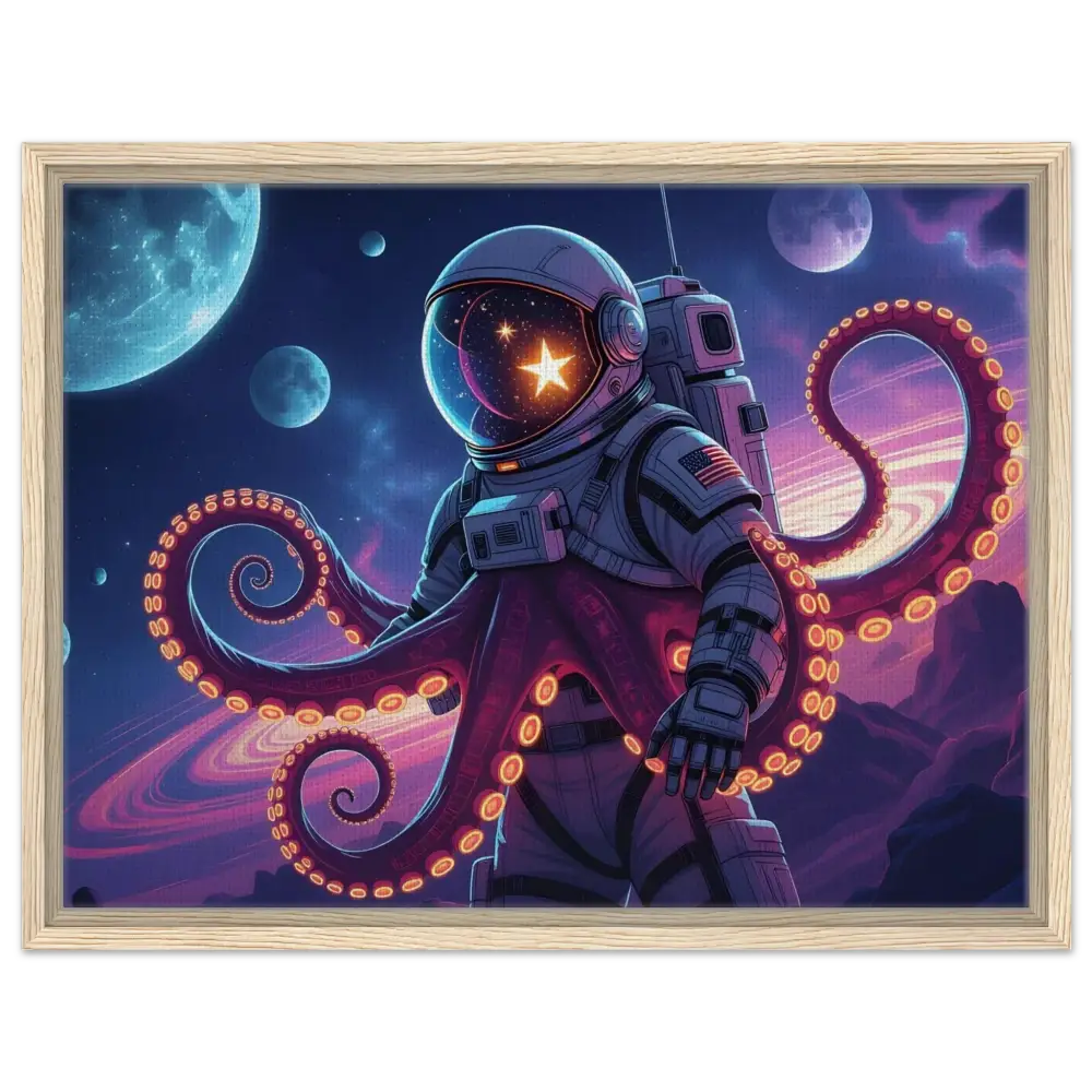 Framed astronaut octopus artwork on canvas in Space Octonaut design from PixiOnyx