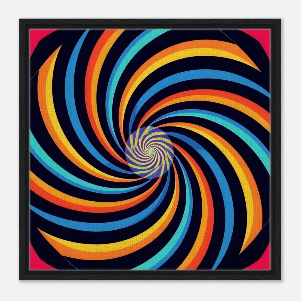 Framed colorful spiral artwork on PixiOnyx Luxe Geometry Canvas display