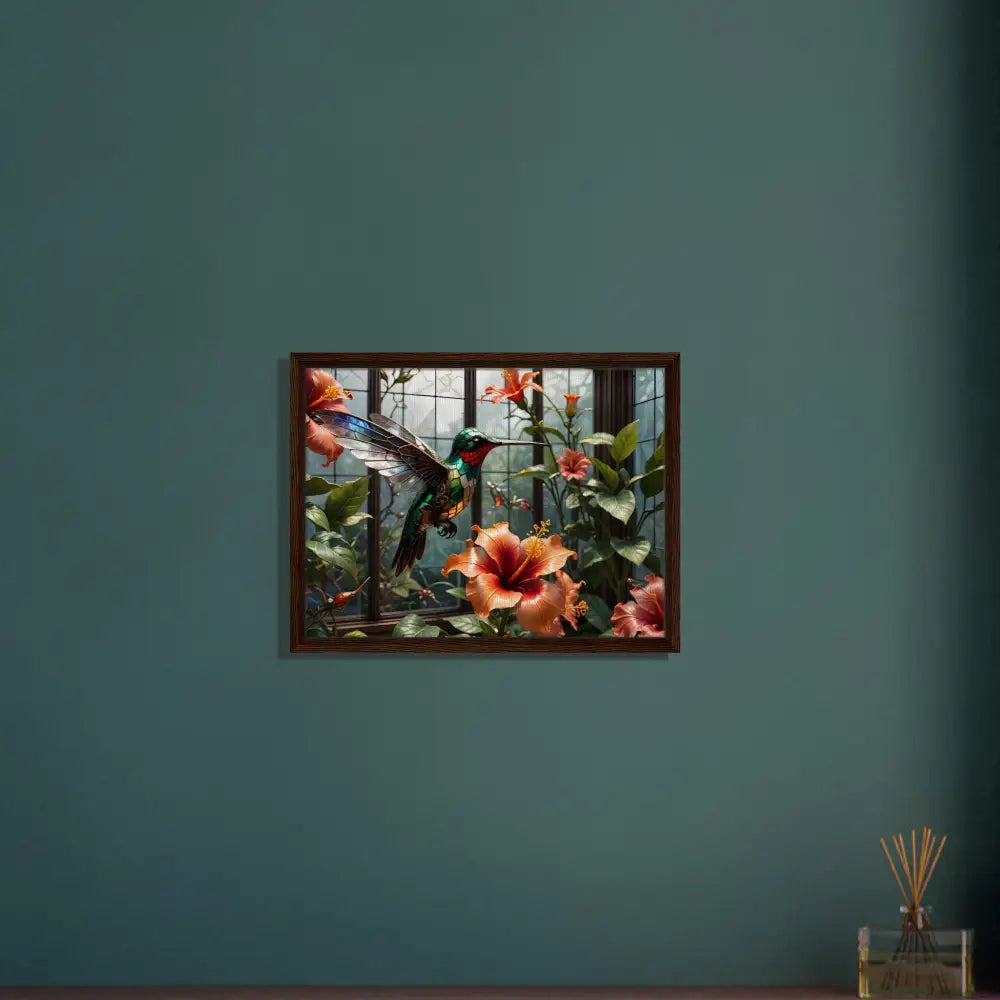 Hummingbird and hibiscus framed art for Steampunk Hummingbird Nature Decor by PixiOnyx