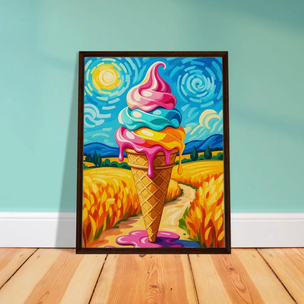 Framed ice cream cone painting on canvas from PixiOnyx Playful Elegance collection