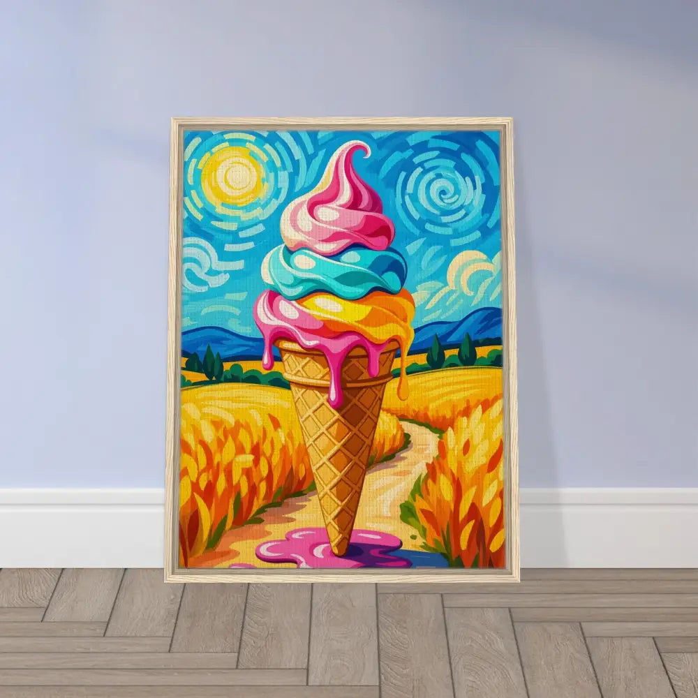 Framed ice cream cone painting from PixiOnyx Sunlit Swirl of Pastoral Chaos collection
