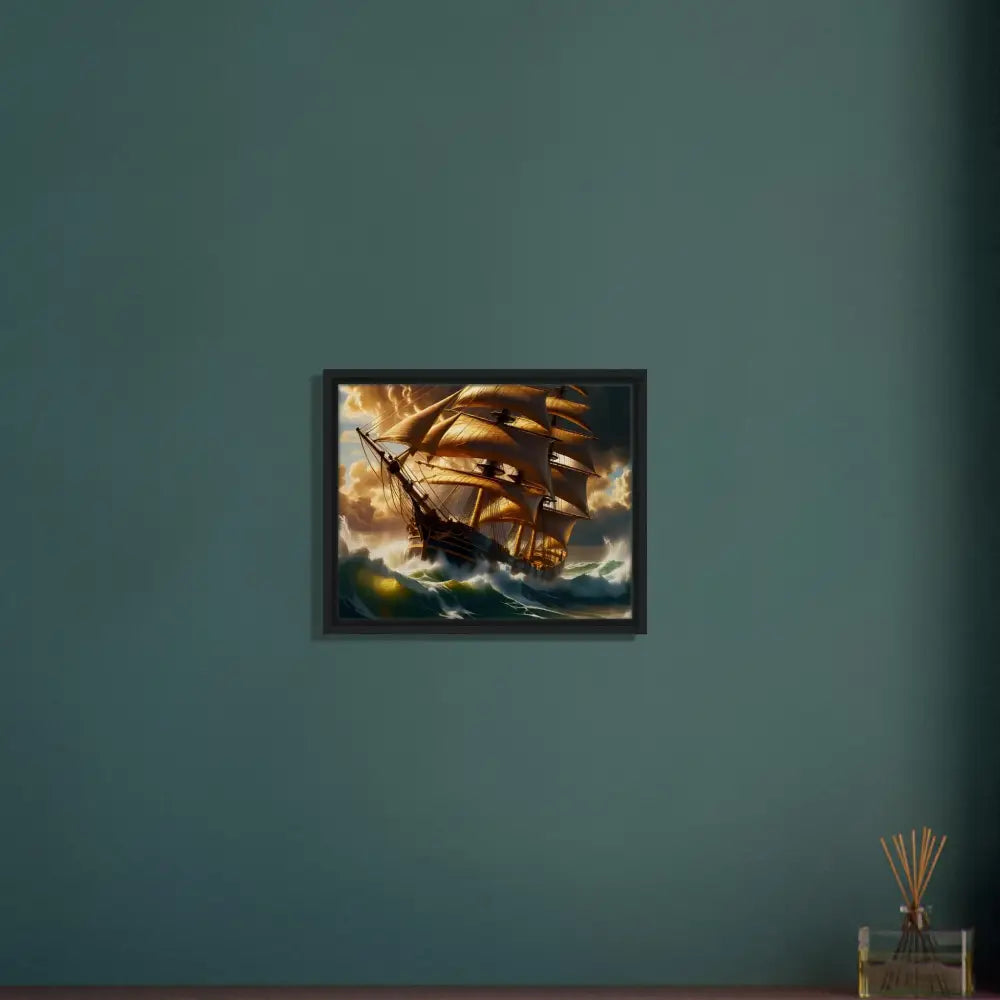 Framed painting of a sailing ship in stormy seas from PixiOnyx Gallery Edition
