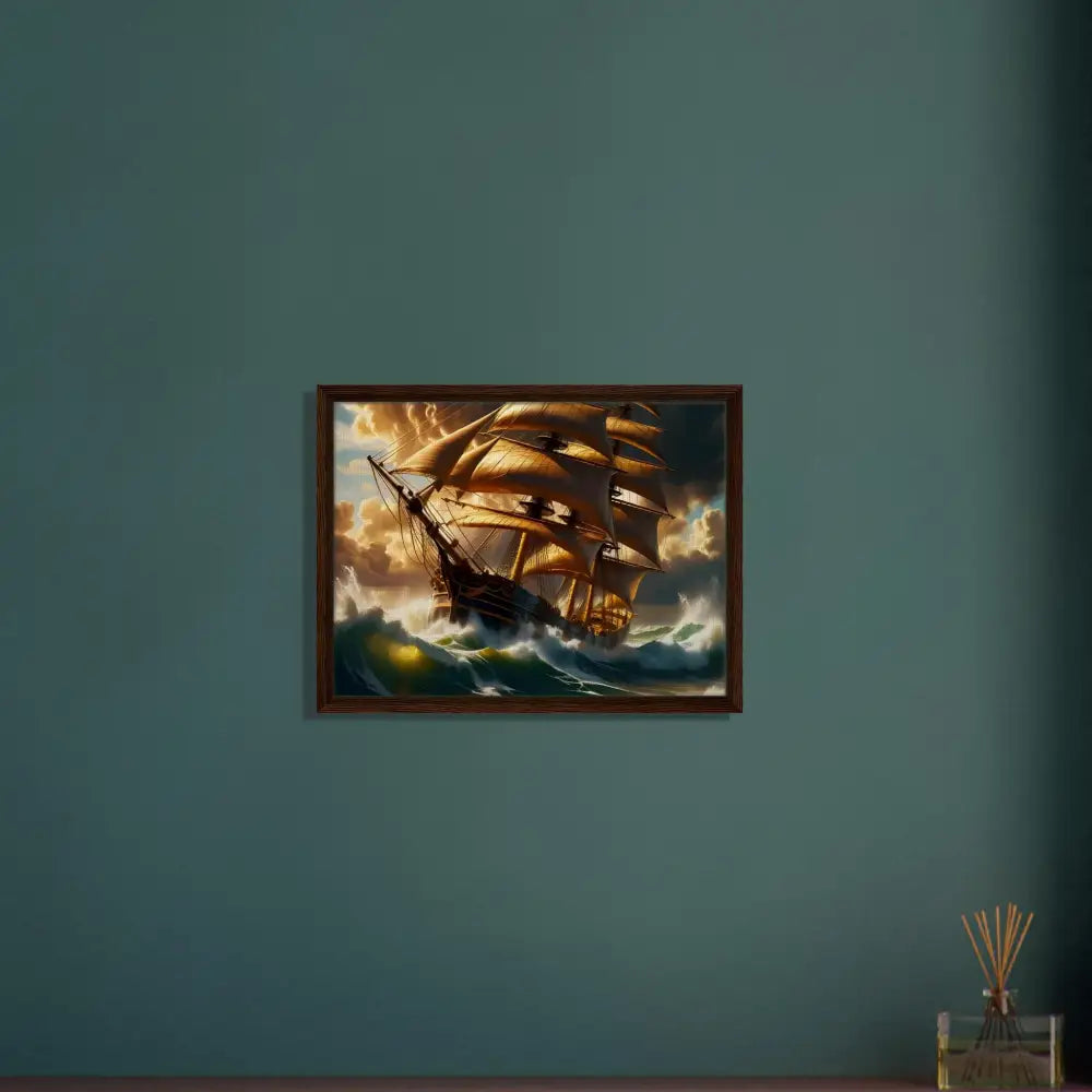 Framed sailing ship painting displayed in PixiOnyx Gallery Edition Canvas artwork