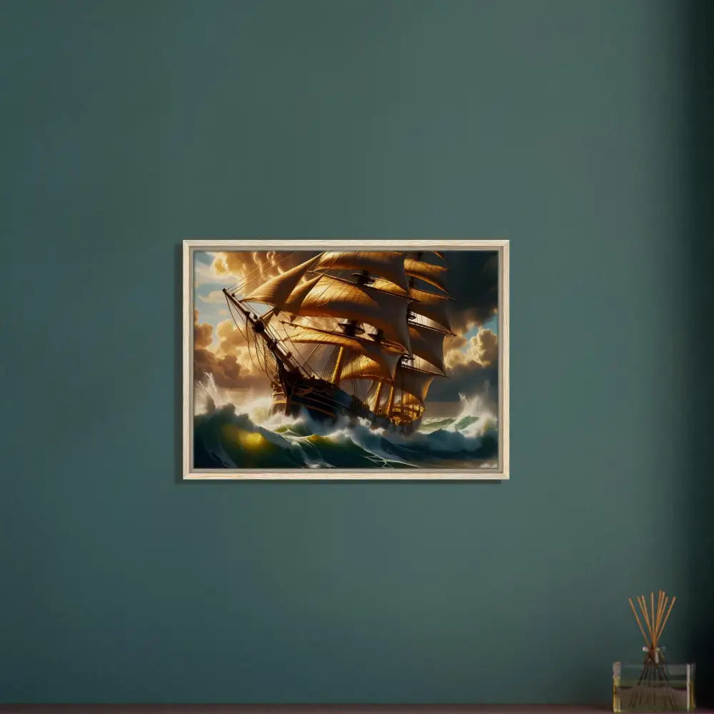 Framed Canvas Tempestbound Sovereign sailing ship painting in stormy seas PixiOnyx Gallery