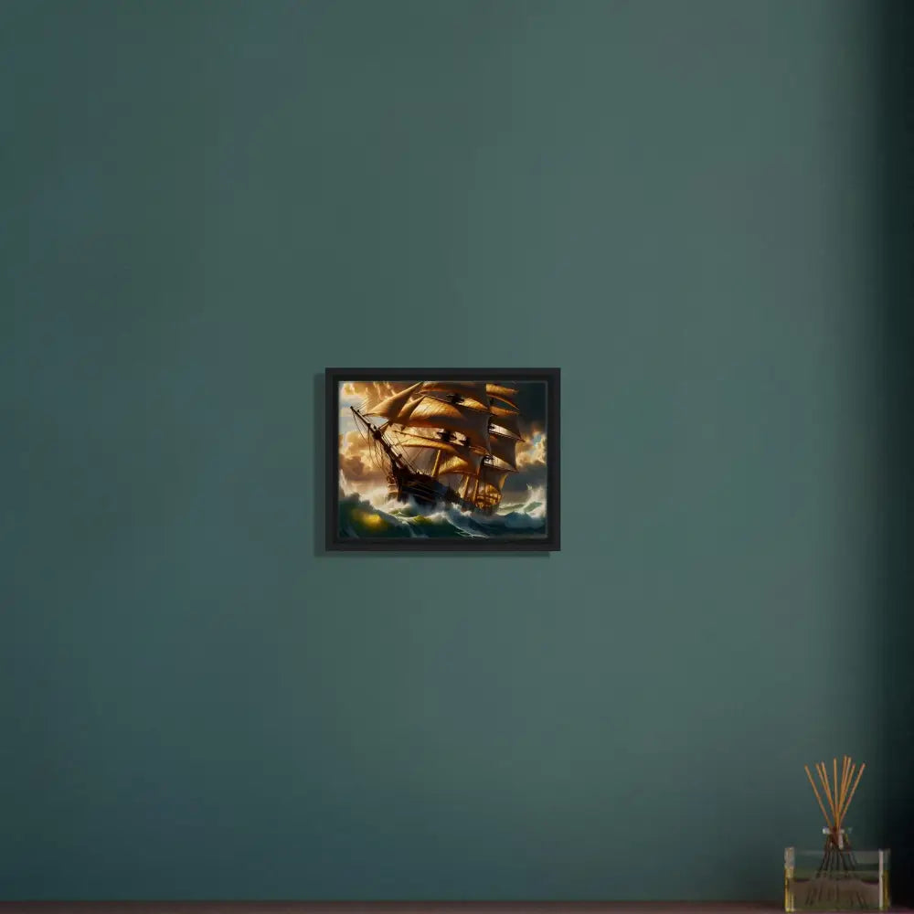 Framed sailing ship painting displayed in PixiOnyx Gallery Edition Canvas artwork