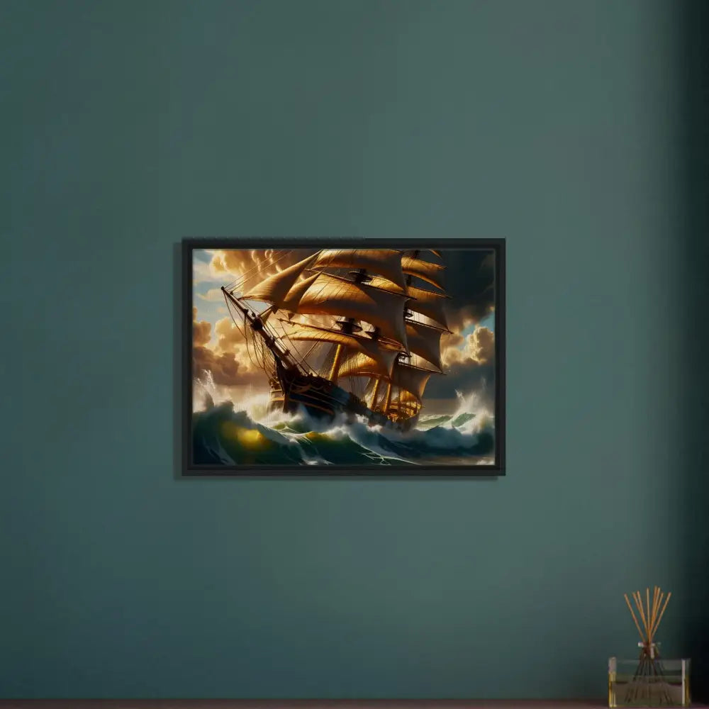 Framed Ship Painting Canvas Tempestbound Sovereign PixiOnyx Gallery Edition