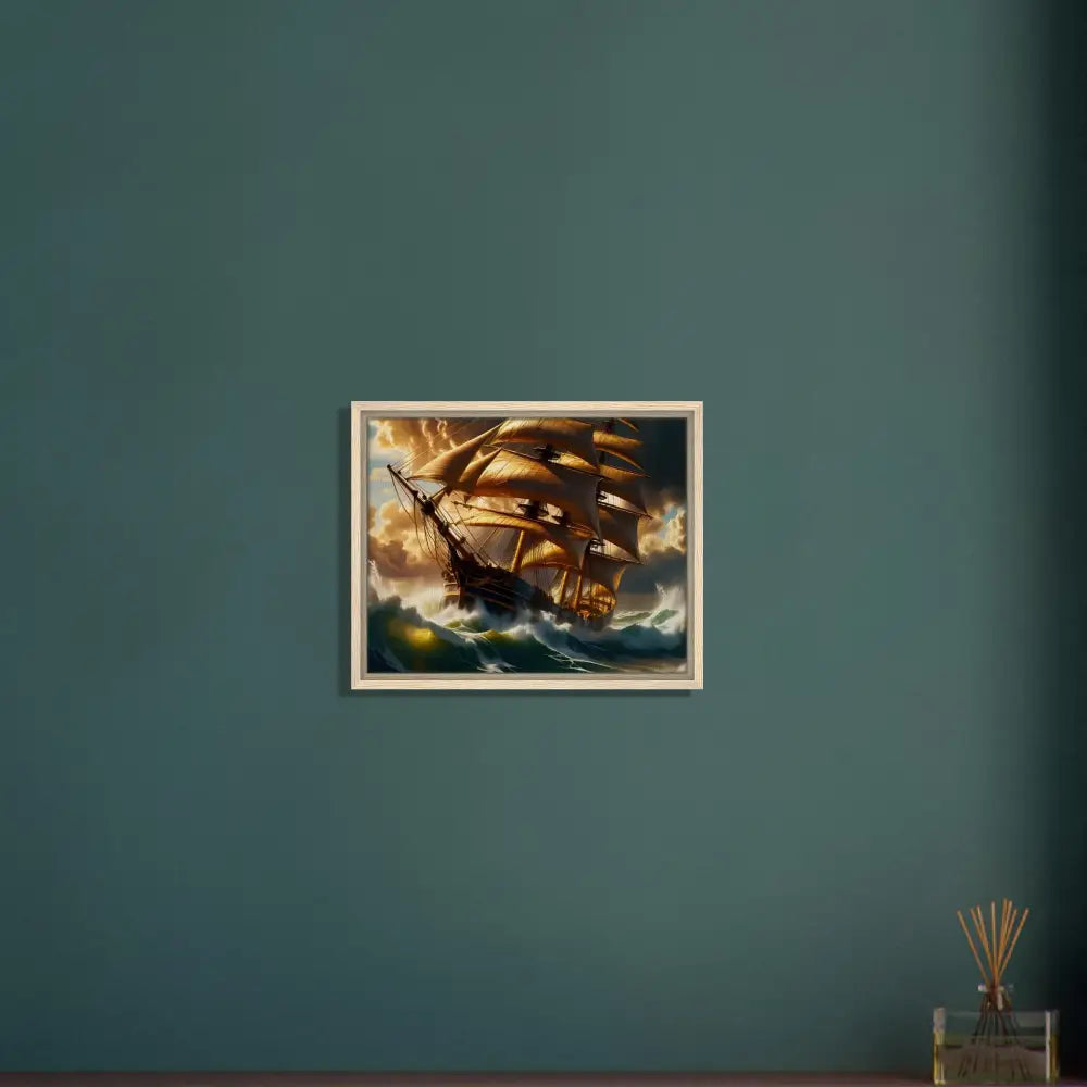 Framed Canvas Tempestbound Sovereign sailing ship on stormy seas PixiOnyx Gallery Edition