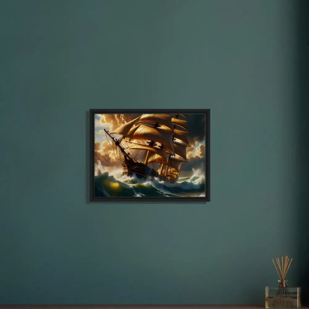 Framed ship painting from PixiOnyx Gallery Edition called Tempestbound Sovereign