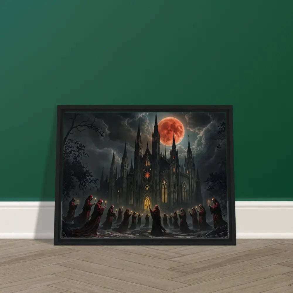 Framed gothic castle artwork displayed on the PixiOnyx Devotional Gallery Canvas