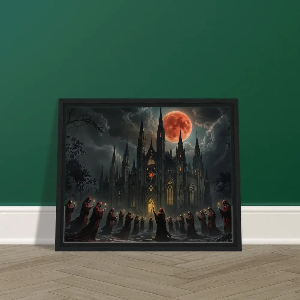 Framed Gothic Cathedral Painting Canvas The Crimson Liturgy PixiOnyx Devotional Gallery
