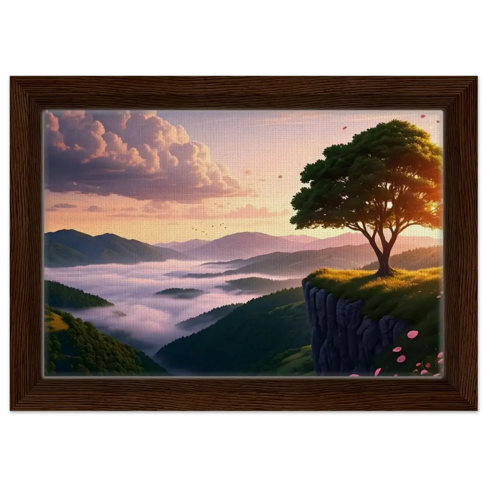 Framed landscape painting titled The Edge of Dawn on PixiOnyx Tranquility Display