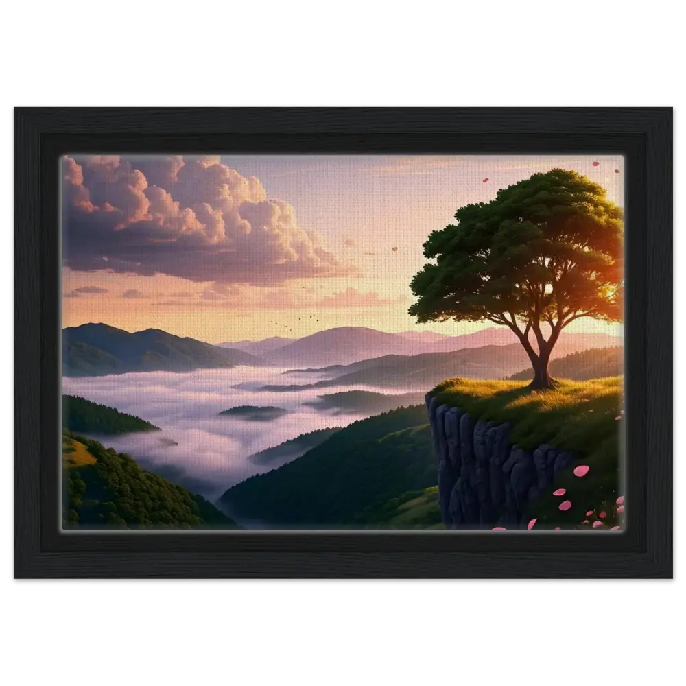 Framed landscape painting titled The Edge of Dawn on PixiOnyx Tranquility Display