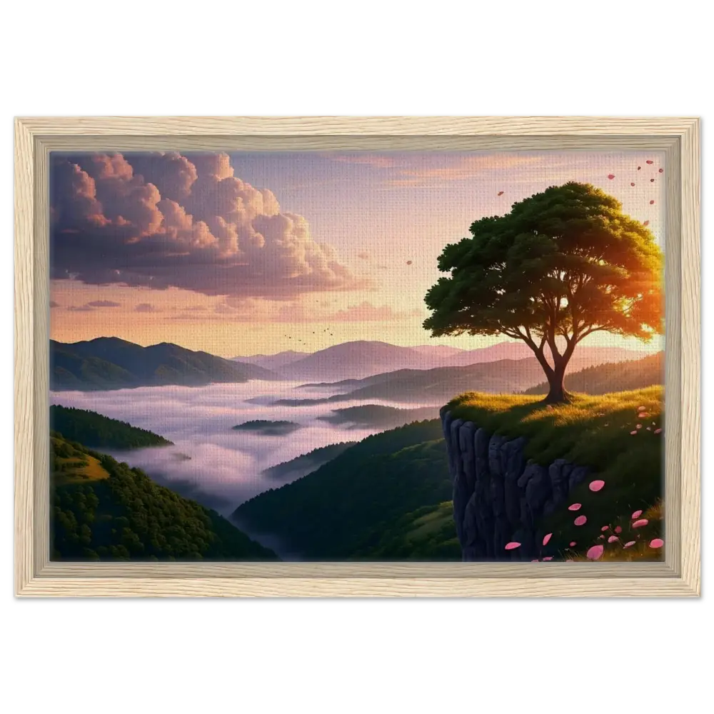Framed landscape painting titled The Edge of Dawn displayed in PixiOnyx Tranquility Display