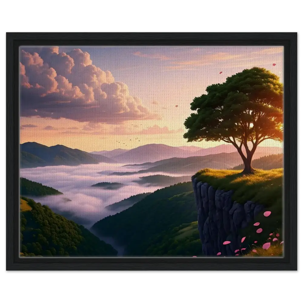 Framed landscape painting titled The Edge of Dawn displayed in PixiOnyx Tranquility Display