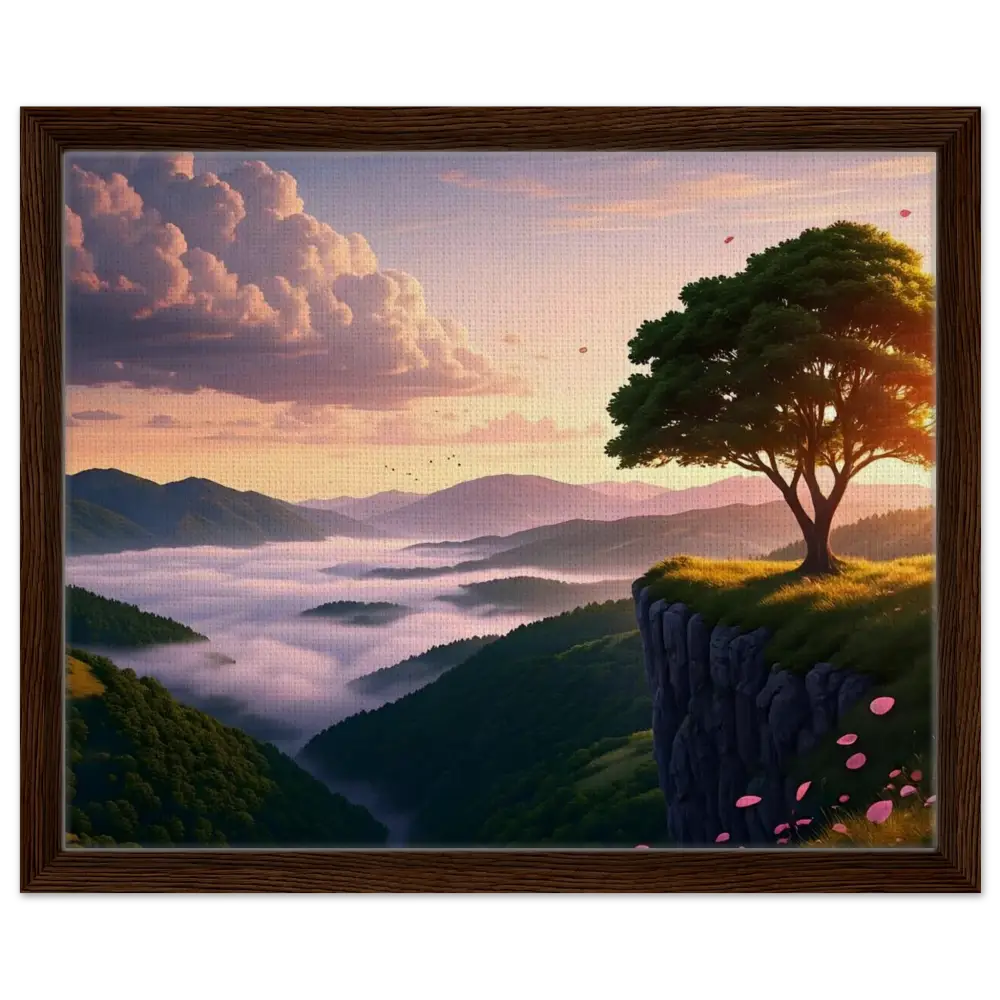 Framed landscape painting titled The Edge of Dawn on PixiOnyx Tranquility Display