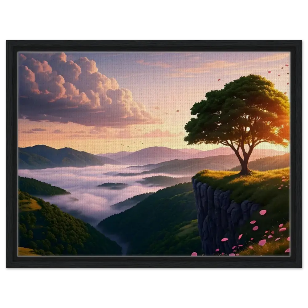 Framed landscape painting titled The Edge of Dawn on PixiOnyx Tranquility Display