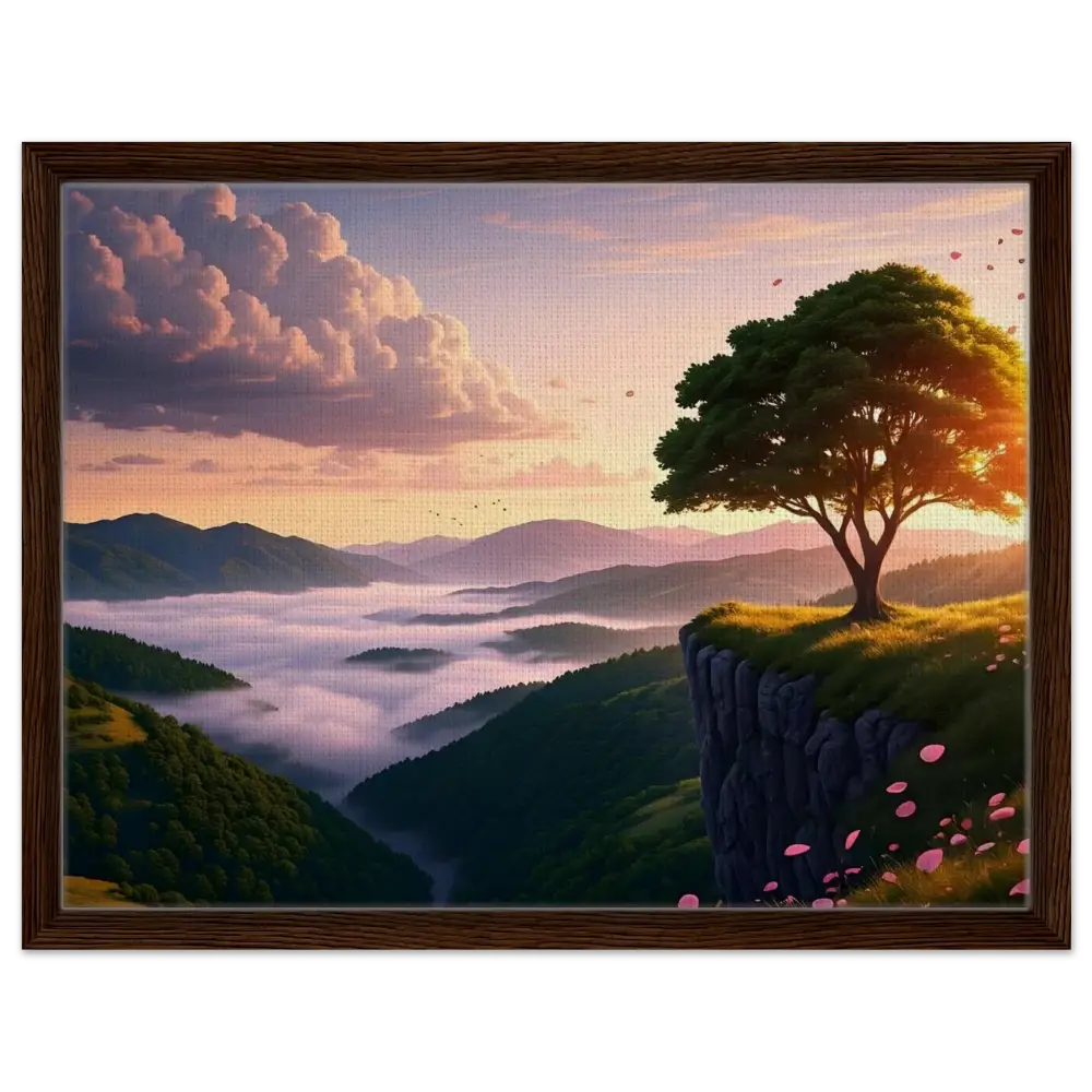 Framed landscape painting in PixiOnyx Tranquility Display titled The Edge of Dawn