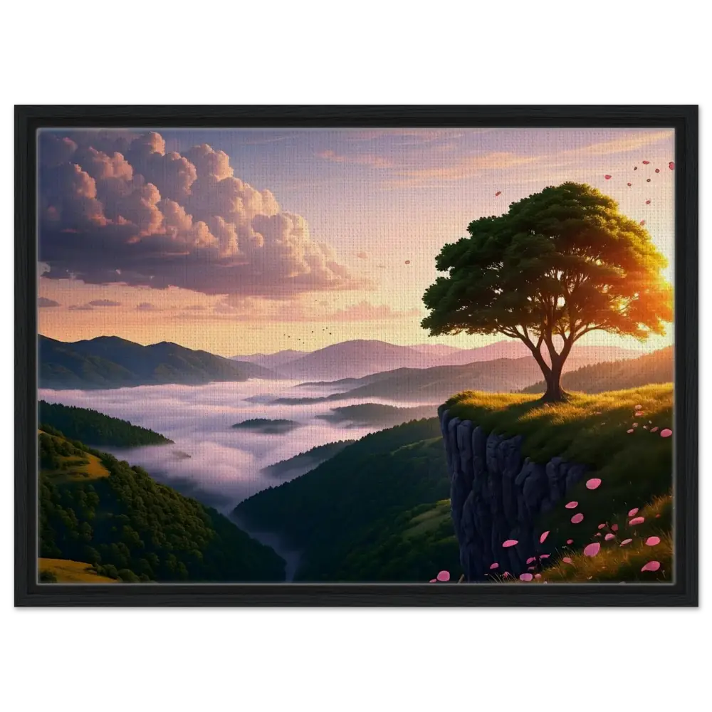 Framed landscape painting titled The Edge of Dawn on PixiOnyx Tranquility Display