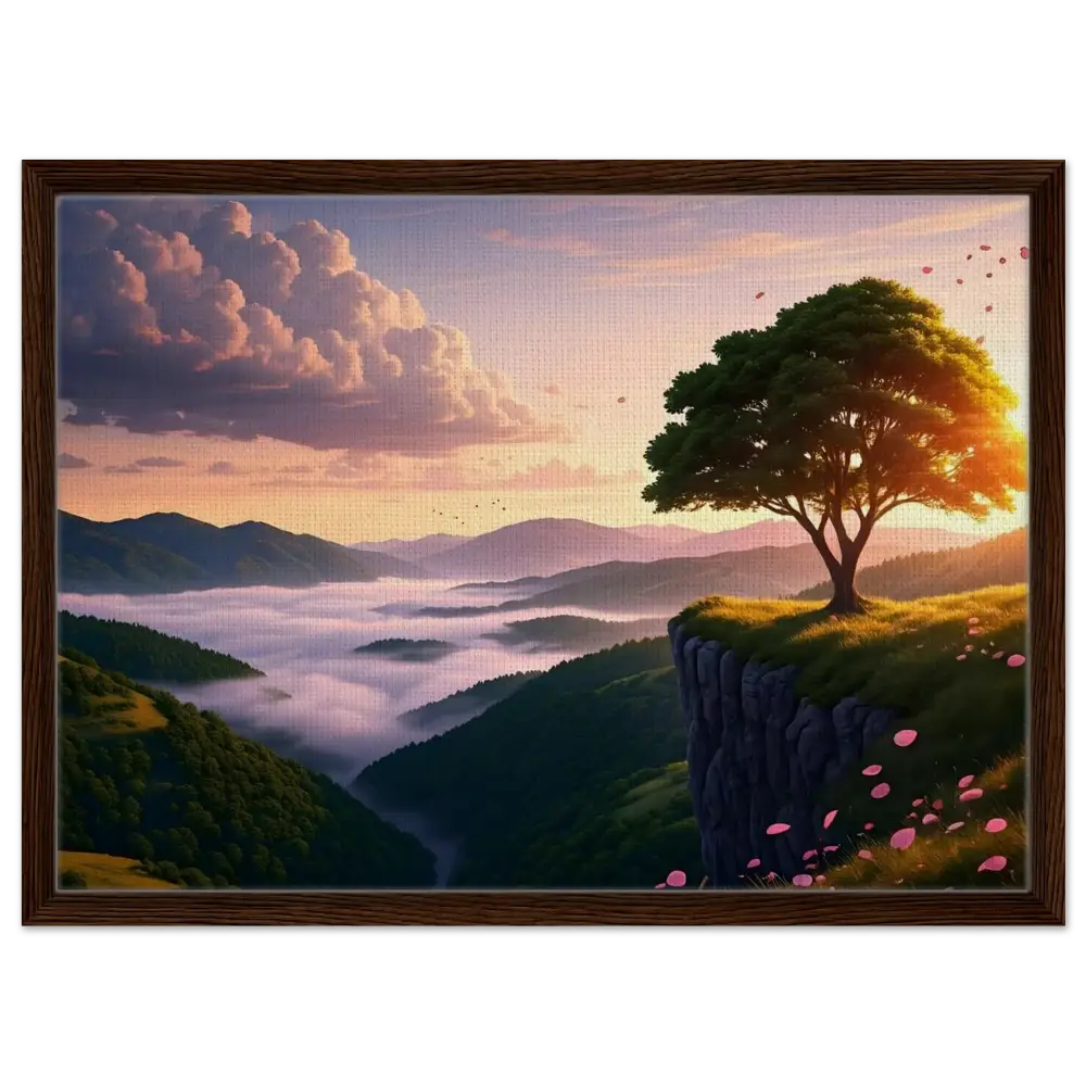 Framed landscape painting titled The Edge of Dawn on PixiOnyx Tranquility Display