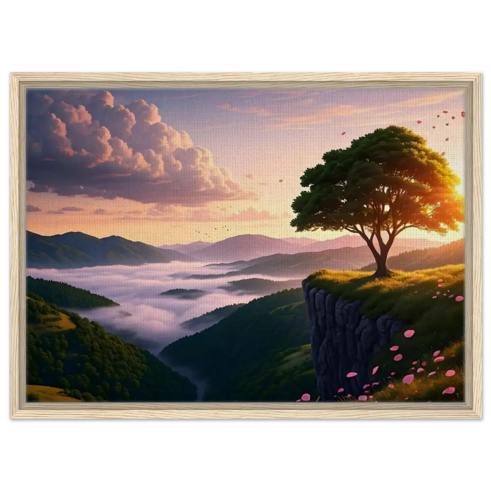 Framed landscape painting titled The Edge of Dawn on PixiOnyx Tranquility Display
