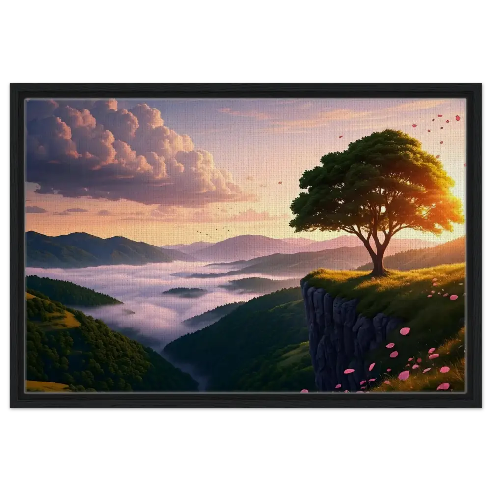 Framed landscape painting titled The Edge of Dawn on PixiOnyx Tranquility Display