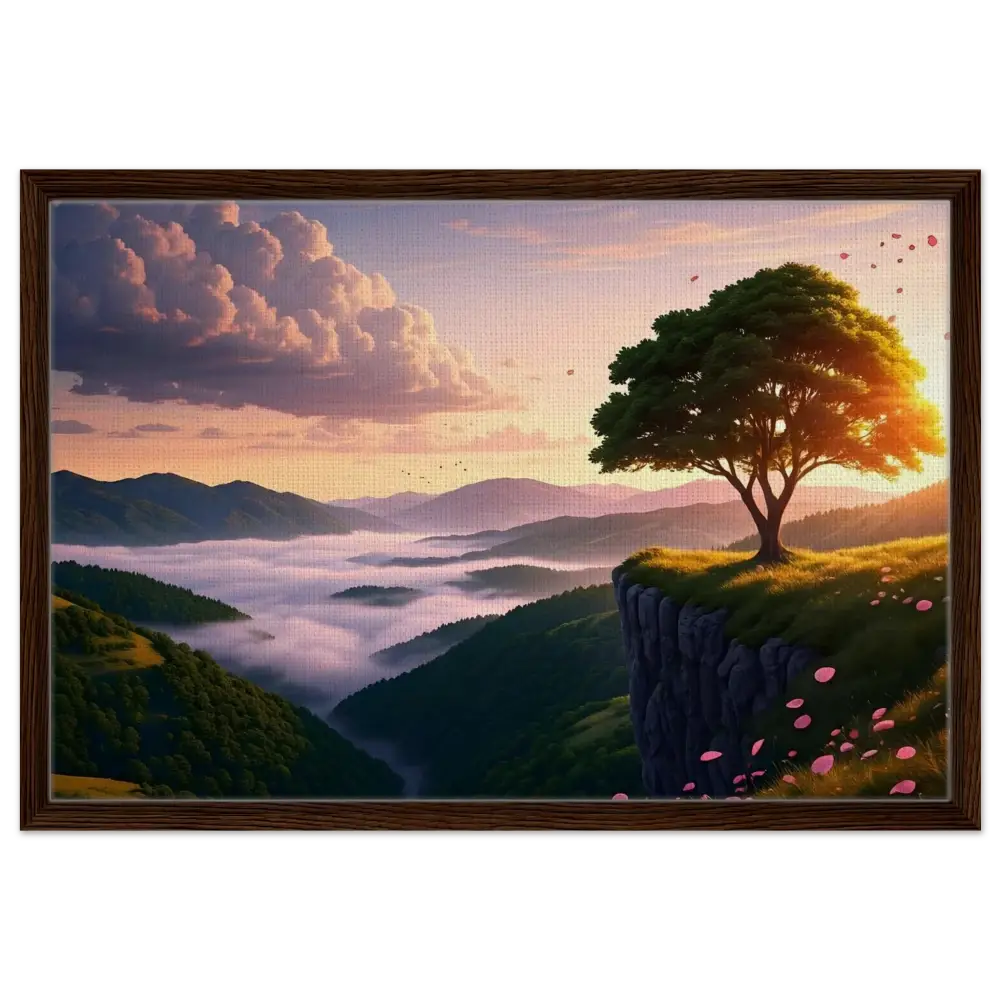Framed landscape painting called The Edge of Dawn on PixiOnyx Tranquility Display
