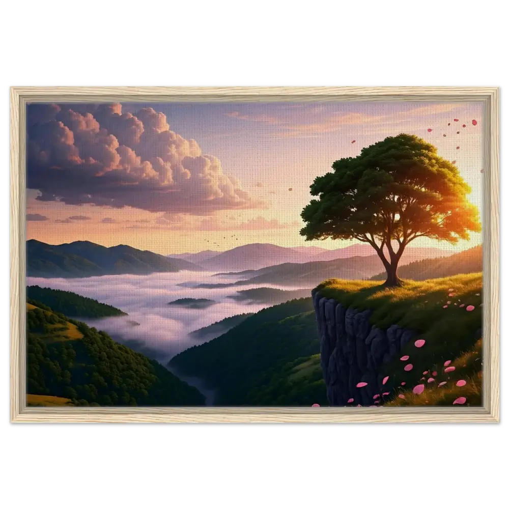 Framed landscape painting titled The Edge of Dawn on PixiOnyx Tranquility Display