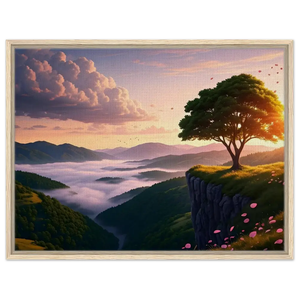 Framed landscape painting titled The Edge of Dawn on PixiOnyx Tranquility Display