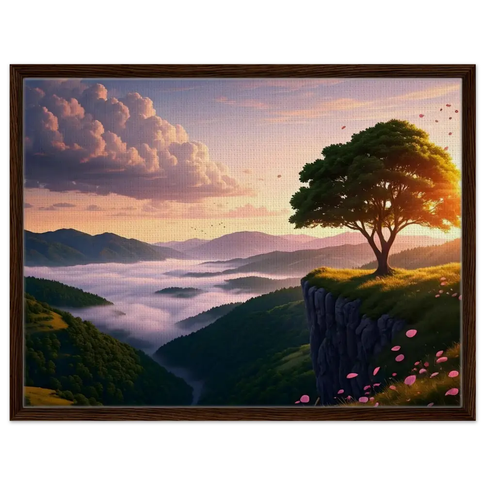 Framed landscape painting titled The Edge of Dawn on PixiOnyx Tranquility Display