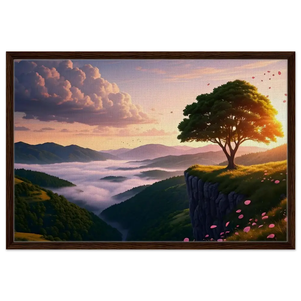 Framed landscape painting from PixiOnyx Tranquility Display titled The Edge of Dawn