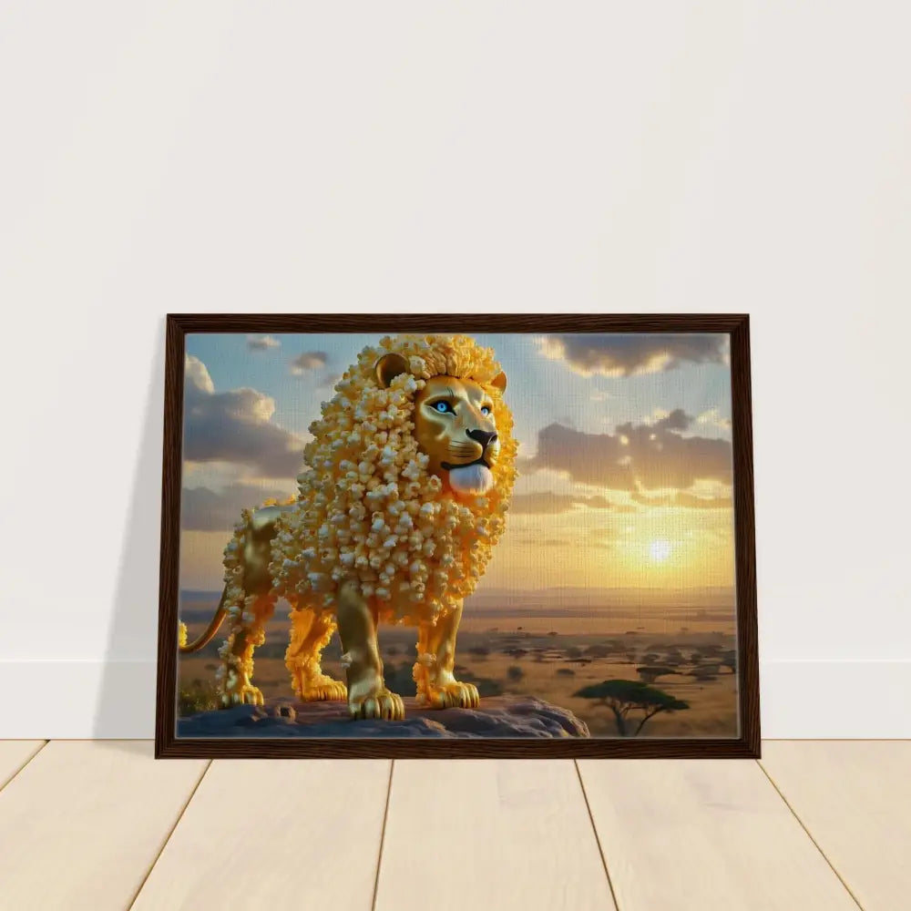 Framed Popcorn Lion Artwork on PixiOnyx Whimsical Wilderness Canvas