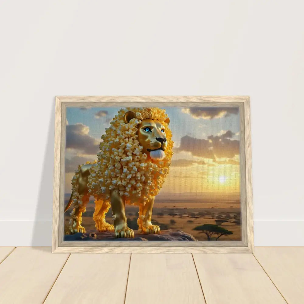 Framed lion artwork from PixiOnyx Whimsical Wilderness canvas collection