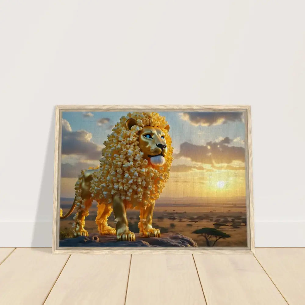 Framed golden lion artwork from PixiOnyx Whimsical Wilderness Canvas decor