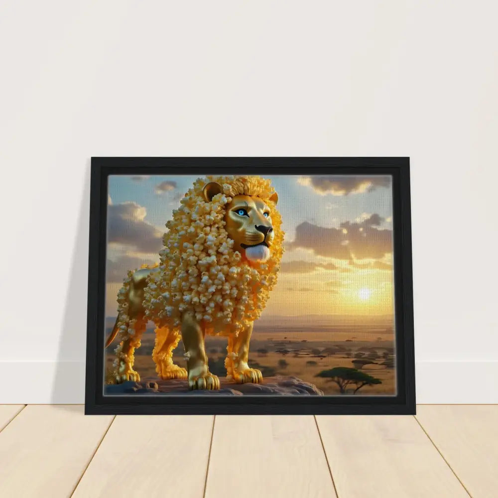 Framed Popcorn Lion Art from PixiOnyx Whimsical Wilderness Canvas Collection