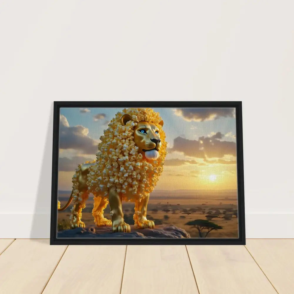 Framed golden lion artwork from PixiOnyx Whimsical Wilderness Canvas product