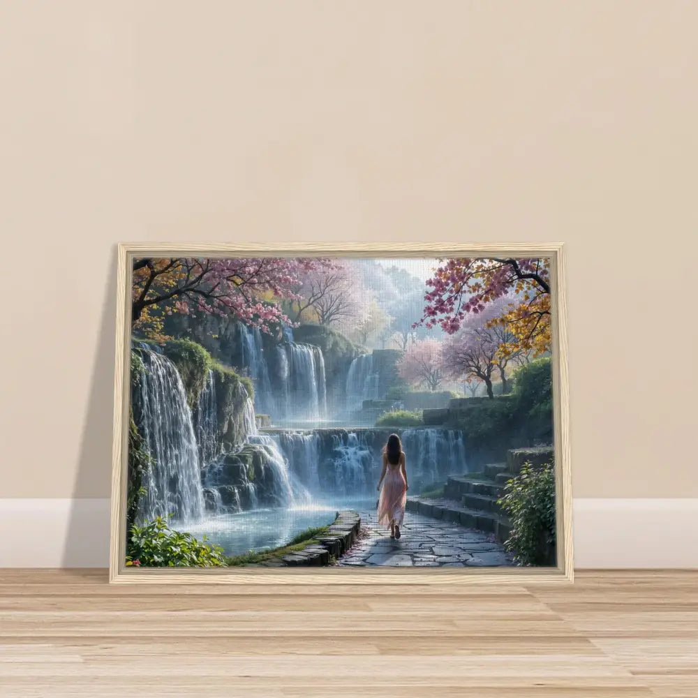 Framed waterfall landscape art from PixiOnyx Floating Realm Series
