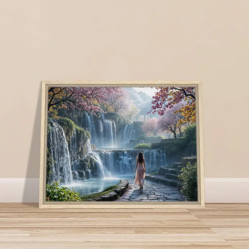 Framed waterfall landscape art from PixiOnyx Floating Realm Series for home decor
