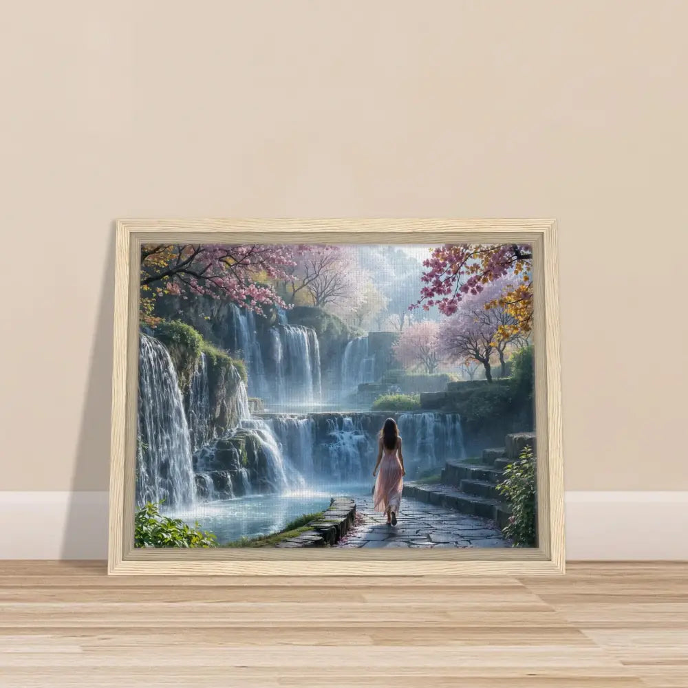 Framed waterfall landscape art from PixiOnyx Floating Realm Series, beautiful wall decor