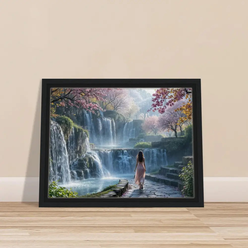 Framed waterfall landscape art from PixiOnyx Floating Realm Series